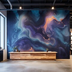 Photograph an epoxy-coated wall with a mesmerizing, swirling texture that resembles a cosmic nebula.