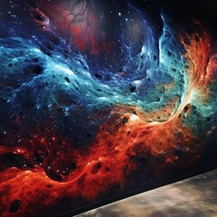 Photograph an epoxy-coated wall with a mesmerizing, swirling texture that resembles a cosmic nebula.