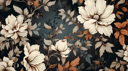 Wallpaper that is seamless and features a vintage floral pattern - obrazy, fototapety, plakaty