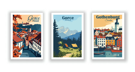 Graz, Austria. Gothenburg, Sweden. Gorce, Poland - Vintage Travel Posters