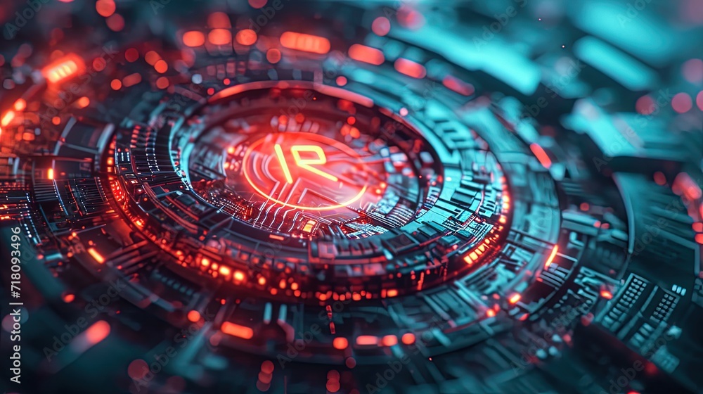 Poster this image showcases a detailed visualization of a secure, advanced blockchain network with a focus 