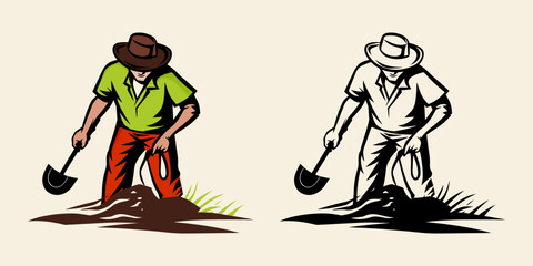 mascot logo or label farmer man