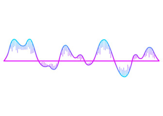 Color sound wave. Audio digital equalizer technology, musical pulse vector Illustration. Voice line waveform or volume level symbol. Curve radio wave
