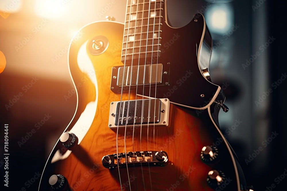 Aufkleber Colorful guitar abstraction of musical instruments, modern and abstract multicolor music background with fluid structure, generative ai