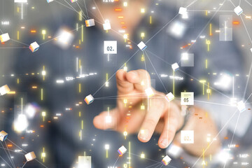 Neural network 3D illustration. Big data and cybersecurity