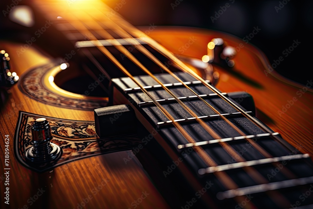 Poster Colorful guitar abstraction of musical instruments, modern and abstract multicolor music background with fluid structure, generative ai