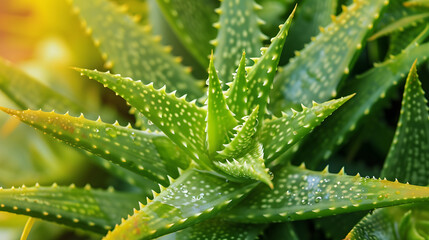 Sunlit Aloe Vera Plant Freshness and Natural Healing Concept