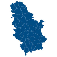 Obraz premium Serbia map. Map of Serbia in administrative provinces in blue color