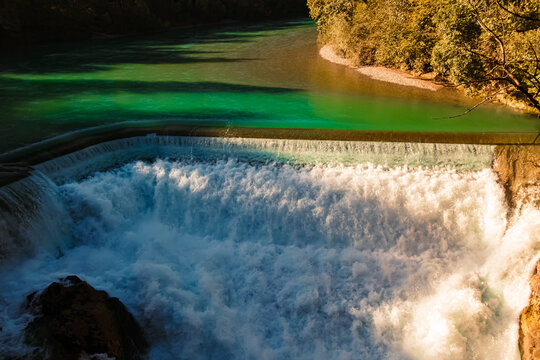 Alpine summer view with the famous Lechfall waterfalls at Fuessen, Bavaria, Germany
