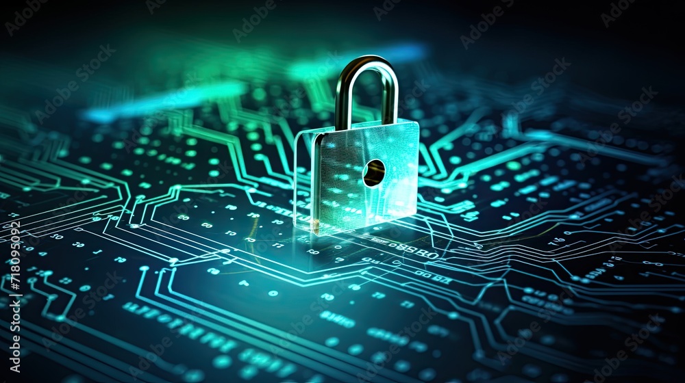 Poster Network security system. Cyber Security Ransomware Email Phishing Encrypted Technology, Digital Information Protected Secured. Generative AI