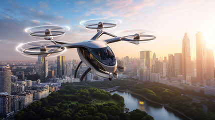 Kleines autonomes elektrisches Flugzeug für Drohnentaxi Personentransport in der Luft Generative AI