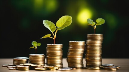 Seedlings is growing on Coins. Ideas for business growth, profits and successful development in 2024.