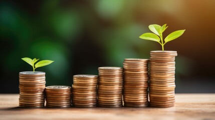 Seedlings is growing on Coins. Ideas for business growth, profits and successful development in 2024.