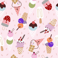 Summer seamless pattern with hand drawn ice cream.  for fabric, textile, wallpaper.seamless ice cream pattern