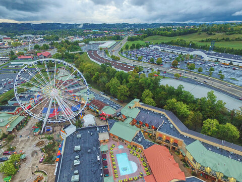 Aerial View of Ferris Wheel and Entertainment Complex, Gatlinburg TN