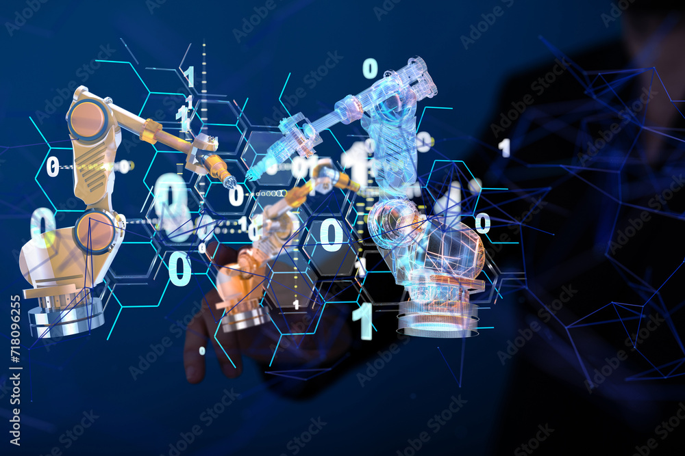 Poster Neural network 3D illustration. Big data and cybersecurity - neural network exposure digital