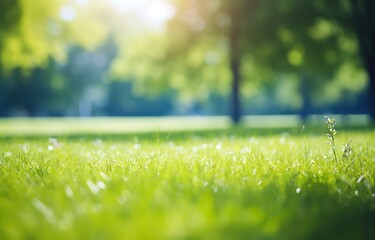 A stretch of green grass with water droplets on it in the morning photo