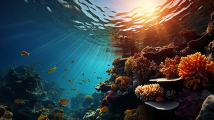 Foto auf Glas Exotic, vibrant fish in a coral reef © SappiStudio