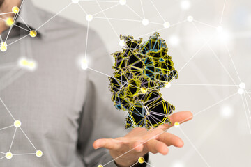 Abstract of germany map network, internet and global connection concept, Wire Frame 3D mesh...