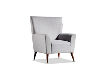grey color armchair. Modern designer chair on white background. Textile chair.
