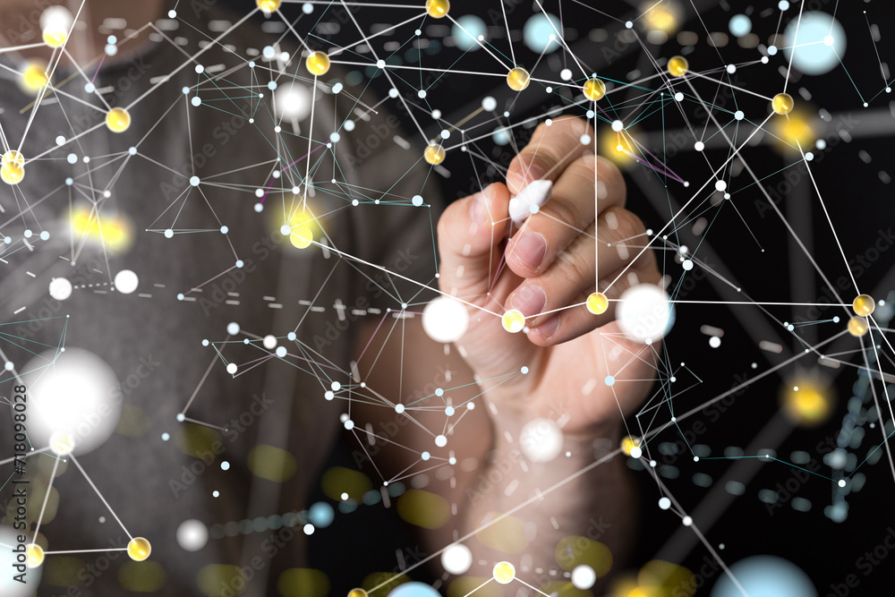 Poster touching global network and data customer connection