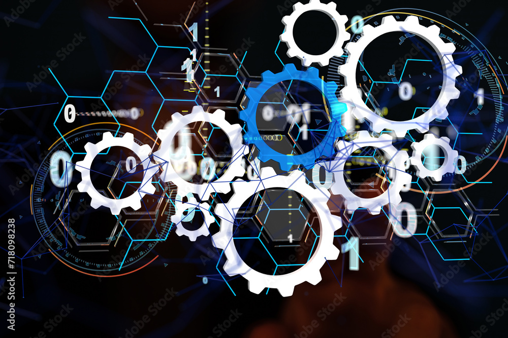 Poster Neural network 3D illustration. Big data and cybersecurity - neural network exposure digital