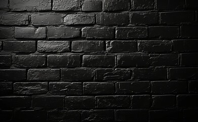 Textured Black Brick Wall Background with Detailed Masonry