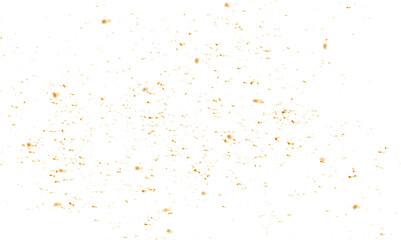 Luxury gold sparkle confetti glitter and zigzag ribbon falling down on transparent background.