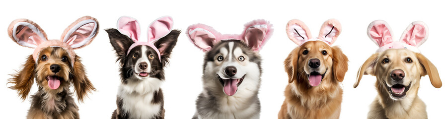 Rabbit Ears and Bunny Costume: Easter Ready Dog Set Banner of Cute Pet, Isolated on Transparent...