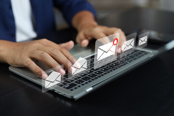 Business email communication in the digital age new messages and alerts. Inbox with email Marketing...