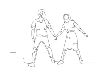 Fototapeta na wymiar A couple walking while holding hands