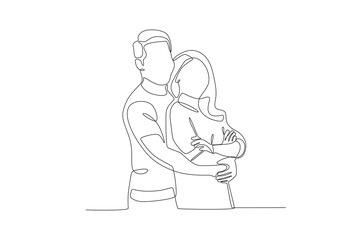 A couple posing while hugging