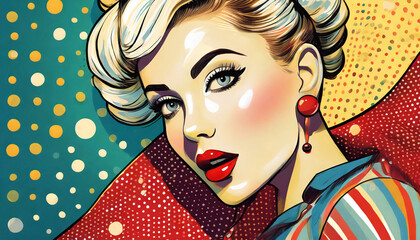 Young girl, woman, blonde in pop art style, 1960s. Illustration in retro, old, vintage style