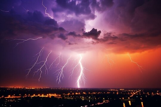 Spectacular lightning amidst a dark sky. Generative AI