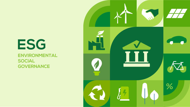 ESG fund, Environmental, Social, and Governance. Green energy, industry, renewable recourses. 
Vector illustration.