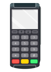 Payment pos terminal. NFC payment machine concept. Bank payment terminal, mockup. Vector illustration in flat design