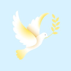 White dove of peace with olive leaf . No war. Christian bird in flight vector illustration.
