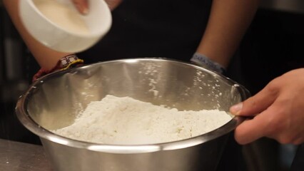 Following Close Up Shot of A Chef Teaching an Apprentice to Make Cake Batter