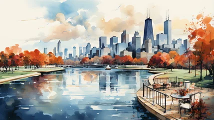 Deurstickers Aquarelschilderij wolkenkrabber  a watercolor big city skyline