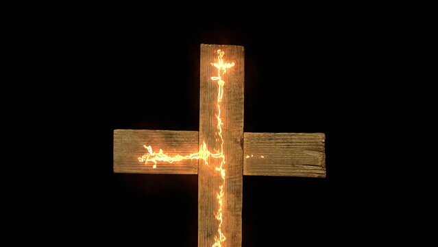 wooden cross on fire