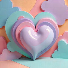 Rainbow Love Celebration with Hearts Ai generate illustration. 3D render. valentine concept. abstract background. romantic decoration. art freefrom design. LGBT pastel color design. creative object