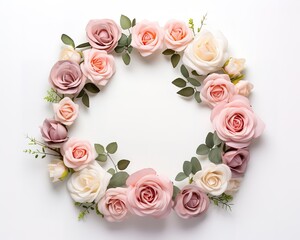A beautiful bouquet of roses in the shape of a circle with an empty field in the middle