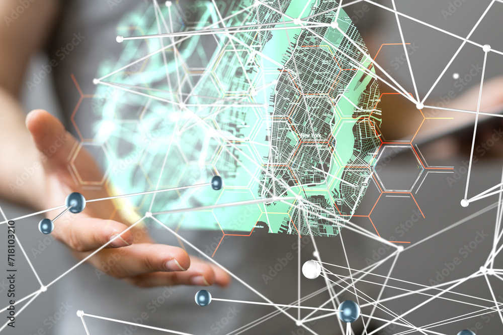 Aufkleber Neural network concept. Connected cells with links. - connection