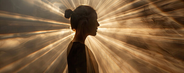 Light Streams Through Womans Head, Illuminating Inner Mind and Spirit