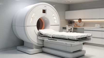 Patient prepared for precision, calmly waiting for advanced mri procedure in modern hospital - obrazy, fototapety, plakaty
