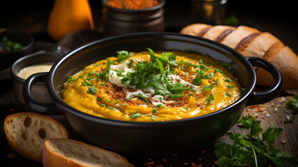 Corn soup with garlic, sweet corn, chili and coriander