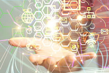 Global network. Blockchain. 3D illustration. Neural networks and artificial intelligence. Abstract  3d