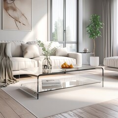 Cozy beautiful living room interior with furniture, Generative ai.