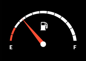 Fuel indicator meter or fuel gauge for petrol, gasoline, diesel level count. Control gas tank fullness. Fuel gauge scales icon. Car dial petrol gasoline dashboard. Vector illustration