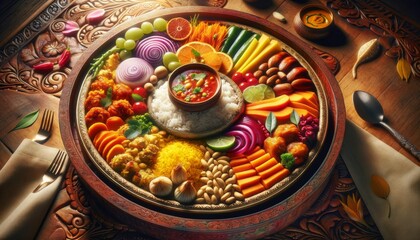 Artistic Presentation of Indian Cuisine and Ingredients